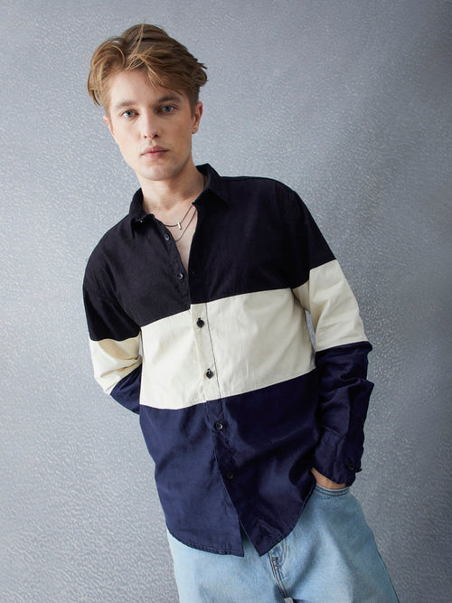 Voltedge Men Color Block Cotton Relaxed Fit Full Sleave Shirt