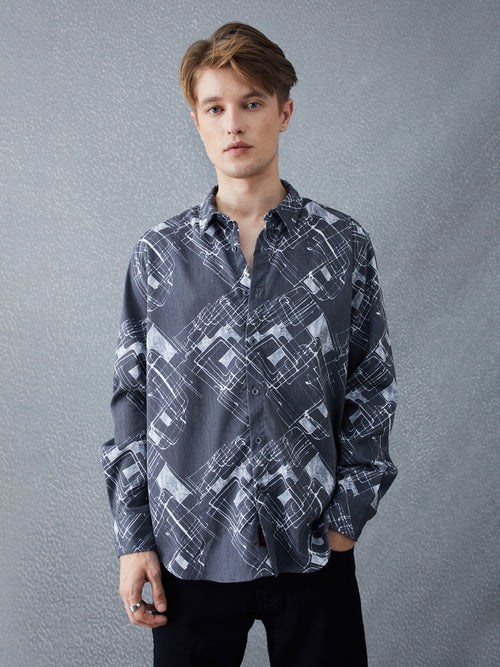 Voltedge Men Printed Cotton Relaxed Fit Full Sleeve Shirt
