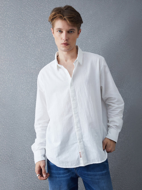 Voltedge Men Solid Cotton Relaxed Fit Full Sleeve Shirt