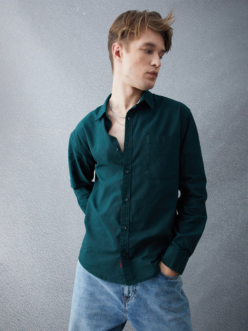 Voltedge Men Solid Cotton Relaxed Fit Full Sleeve Shirt