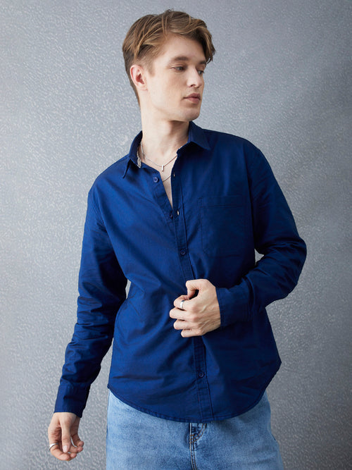 Voltedge Men Solid Cotton Relaxed Fit Full Sleeve Shirt