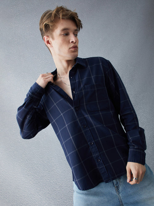 Voltedge Men Checked Cotton Relaxed Fit Full Sleeve Shirt