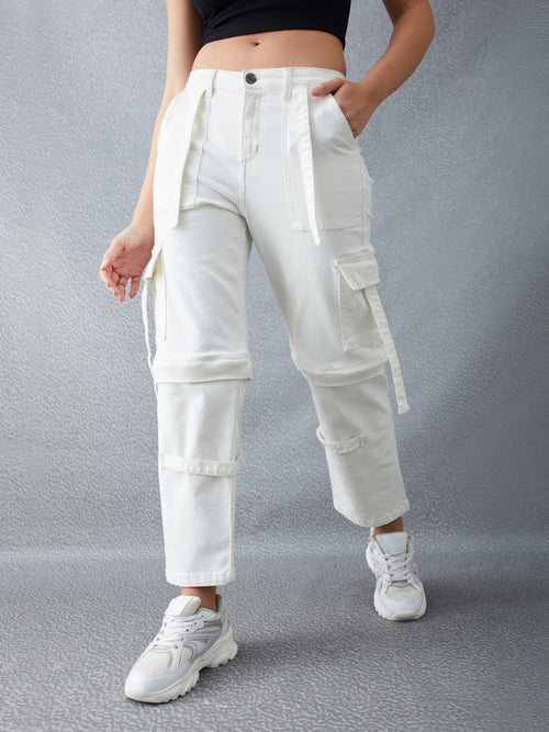 Voltedge Women Solid Cotton Loose Fit Detachable Jeans