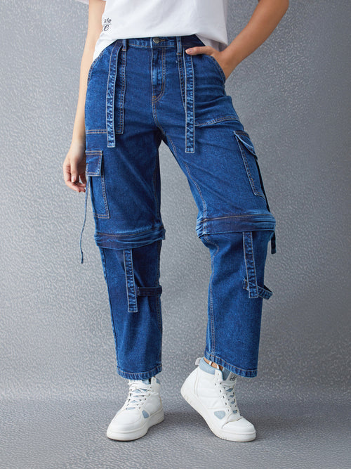 Voltedge Women Solid Cotton Loose Fit Detachable  Jeans