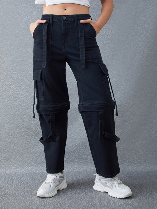 Voltedge Women Solid Cotton Loose Fit Detachable  Jeans