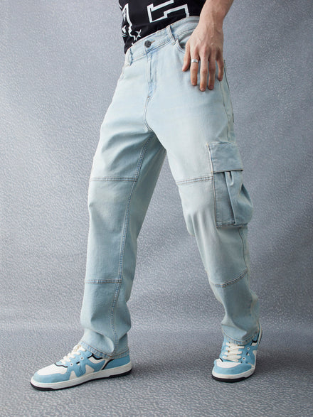 Voltedge Men Solid Cotton Wide Leg  Jeans