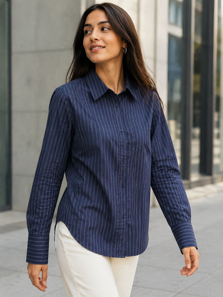 Voltedge Women Premium Cotton Striped Relaxed Fit Casual Shirt