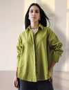 Women Oversize Pista Green Cotton Casual shirt