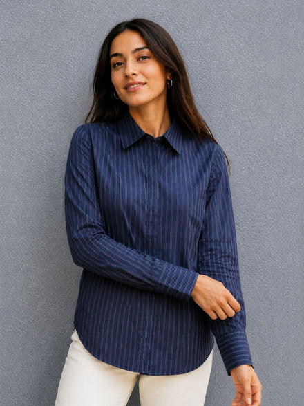 Voltedge Women Premium Cotton Striped Relaxed Fit Casual Shirt