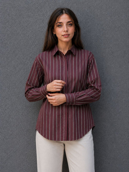 Voltedge Women Premium Cotton Striped Relaxed Fit Casual Shirt
