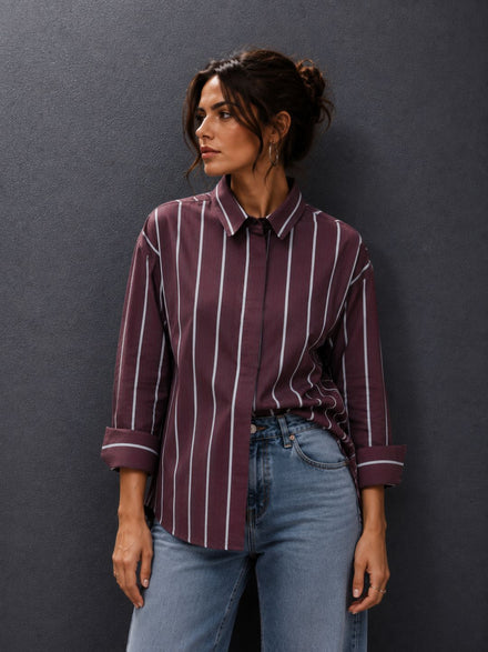 Voltedge Women Premium Cotton Striped Relaxed Fit Casual Shirt