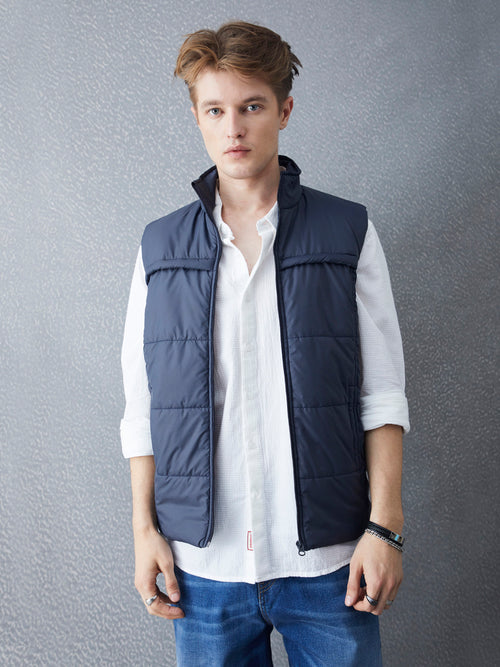Voltedge Men Solid Cotton Relaxed Fit Sleeveless Jacket