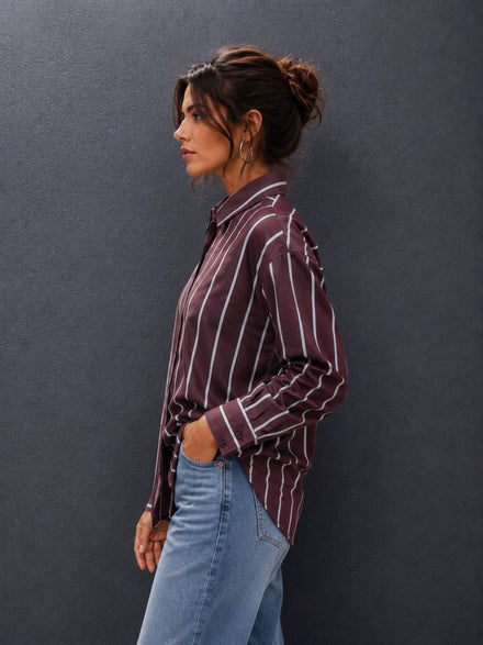 Voltedge Women Premium Cotton Striped Relaxed Fit Casual Shirt