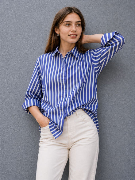Voltedge Women Premium Cotton Striped Relaxed Fit Casual Shirt
