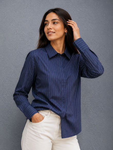Voltedge Women Premium Cotton Striped Relaxed Fit Casual Shirt