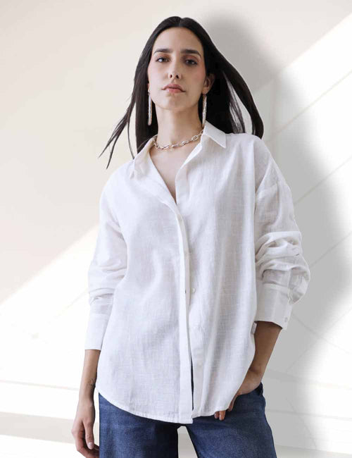 Women Oversize White Cotton Casual shirt