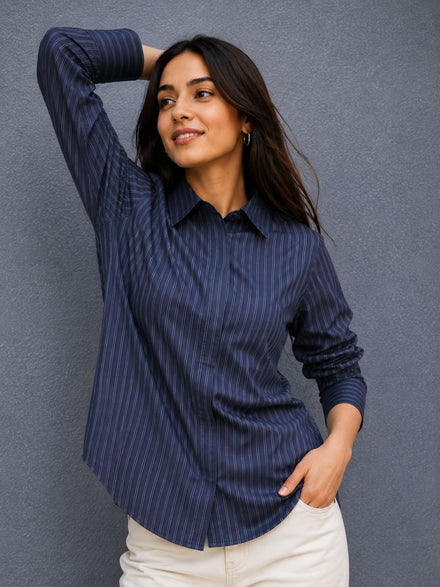 Voltedge Women Premium Cotton Striped Relaxed Fit Casual Shirt