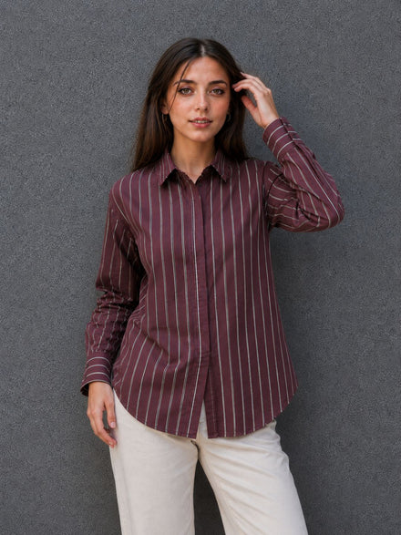 Voltedge Women Premium Cotton Striped Relaxed Fit Casual Shirt