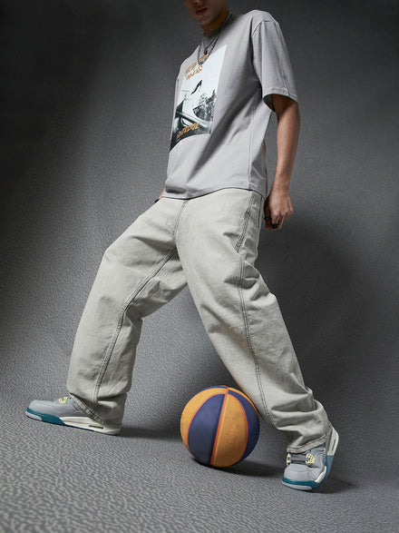 Voltedge Baggy Fit Cotton Solid  Grey Jeans For Men