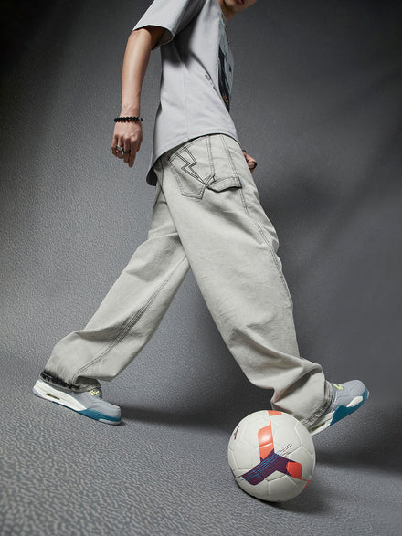 Voltedge Baggy Fit Cotton Solid  Grey Jeans For Men