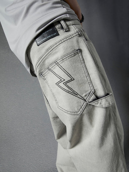 Voltedge Baggy Fit Cotton Solid  Grey Jeans For Men