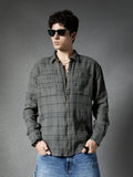 Men Relaxed Fit Full Zip Street Look Olive Off White Textured Checked Fabric Shacket