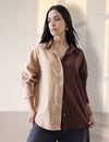Women Oversize Fusion Brown Beige Cotton Casual shirt