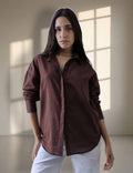 Women Oversize Choco Brown Cotton Casual shirt