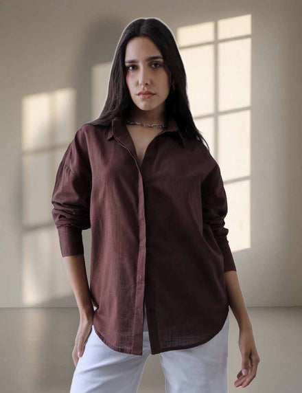 Women Oversize Choco Brown Cotton Casual shirt
