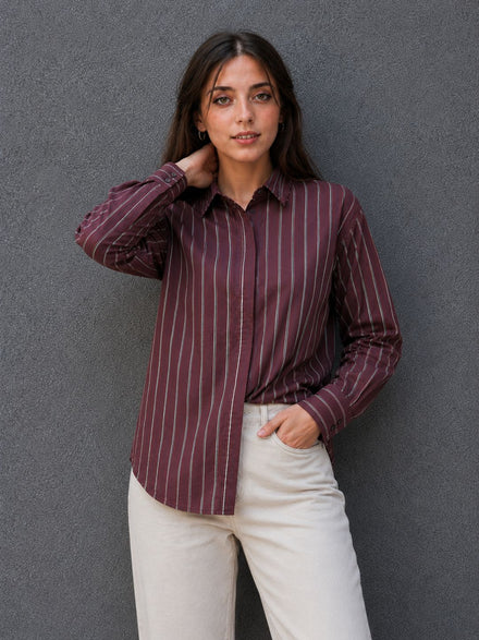 Voltedge Women Premium Cotton Striped Relaxed Fit Casual Shirt