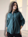 Women Oversize Teal Green Cotton Casual shirt