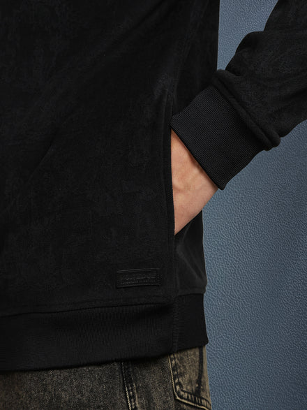 Men Regular Fit Black Half Zip High Neck Heavy Core Sweatshirt