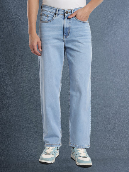 Voltedge Men Premium High Stretch Straight Fit Ice Indigo Cotton Stretch Denim Jeans