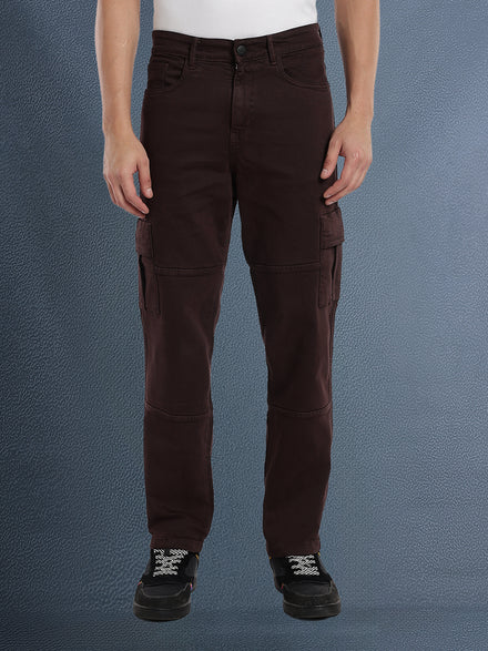 Voltedge Men Premium High Stretch Relaxed Fit Choco Brown Cargo Denim Jeans