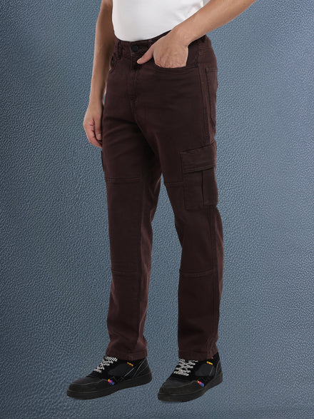 Voltedge Men Premium High Stretch Relaxed Fit Choco Brown Cargo Denim Jeans
