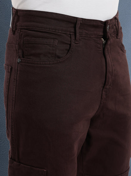 Voltedge Men Premium High Stretch Relaxed Fit Choco Brown Cargo Denim Jeans