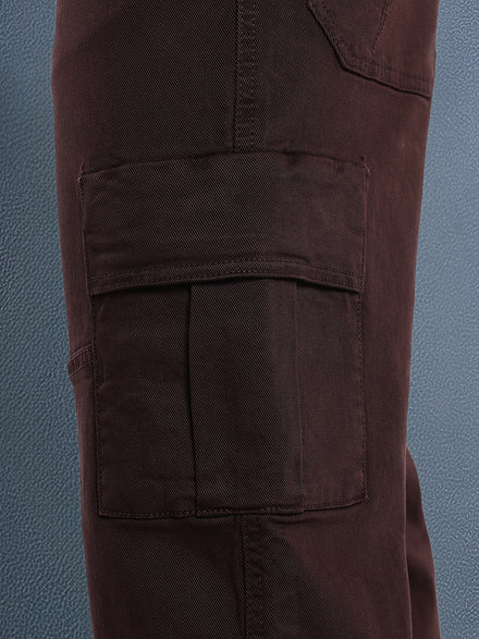 Voltedge Men Premium High Stretch Relaxed Fit Choco Brown Cargo Denim Jeans