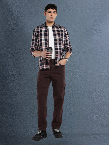 Voltedge Men Premium High Stretch Relaxed Fit Choco Brown Cargo Denim Jeans