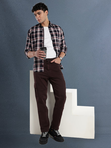 Voltedge Men Premium High Stretch Relaxed Fit Choco Brown Cargo Denim Jeans