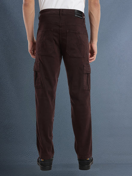 Voltedge Men Premium High Stretch Relaxed Fit Choco Brown Cargo Denim Jeans