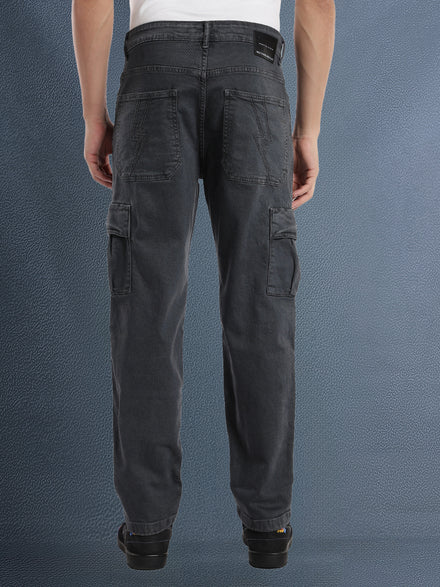 Voltedge Men Premium High Stretch Relaxed Fit Dark Grey Cargo Denim Jeans