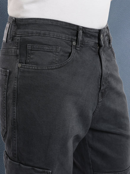 Voltedge Men Premium High Stretch Relaxed Fit Dark Grey Cargo Denim Jeans