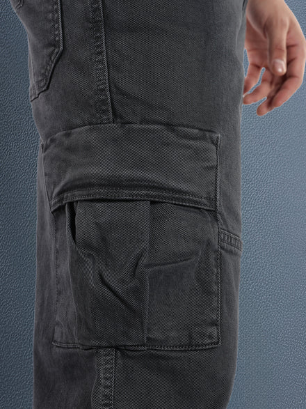 Voltedge Men Premium High Stretch Relaxed Fit Dark Grey Cargo Denim Jeans