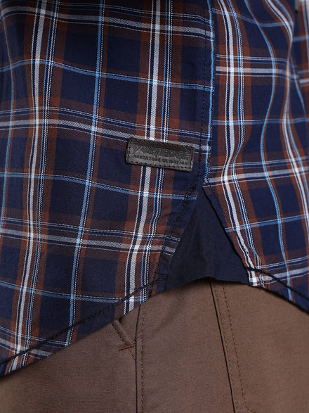 Men Relax fit Navy Brown Checked Campus Casual Shirt
