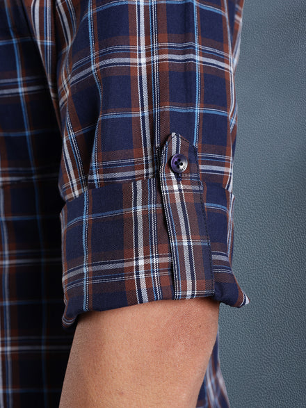 Men Relax fit Navy Brown Checked Campus Casual Shirt