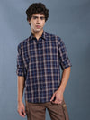 Men Relax fit Navy Brown Checked Campus Casual Shirt