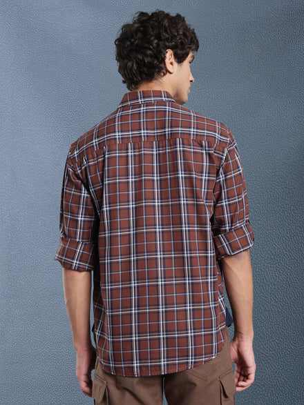 Men Relax fit Brown Checked Campus Casual Shirt