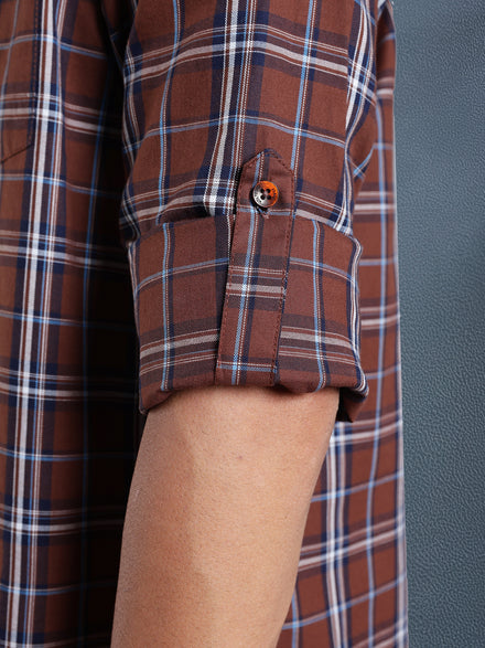 Men Relax fit Brown Checked Campus Casual Shirt