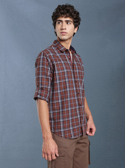 Men Relax fit Brown Checked Campus Casual Shirt