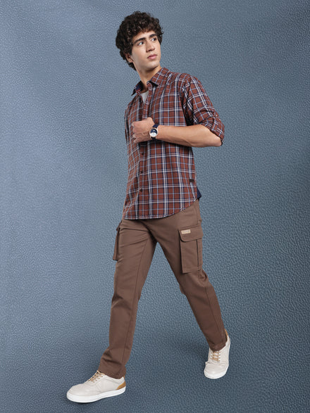 Men Relax fit Brown Checked Campus Casual Shirt